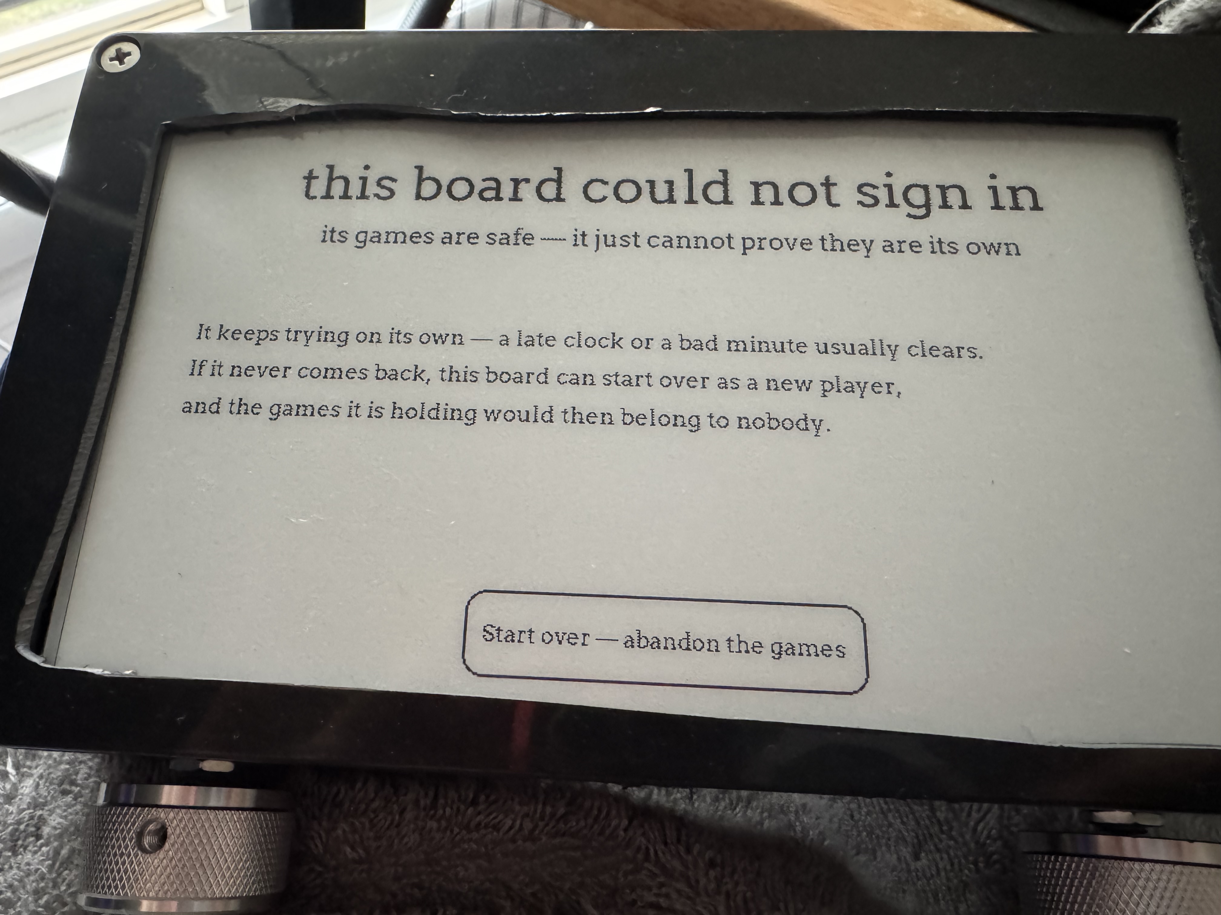 The sign-in failure screen