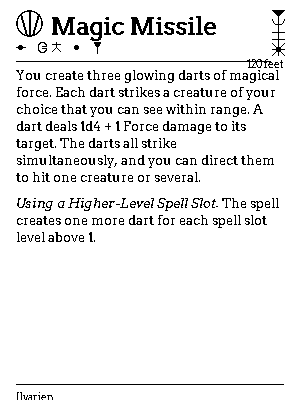 Magic Missile in the grimoire notation